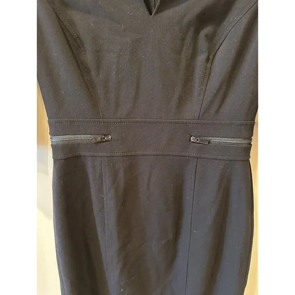 Tahari ASL Petite Sz 0 Classic Black LBD Sheath Dress Zipper Detail Bi-Stretch - Picture 3 of 6